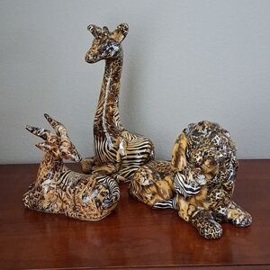 La Vie African Safari Patchwork Glazed Animals - 3 Piece Set